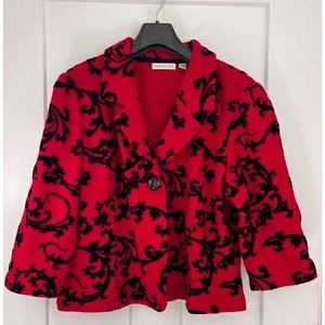 Coldwater Creek Womens Jacket Red Paisley Buttons Flocked‎ Velvet Petites PXL